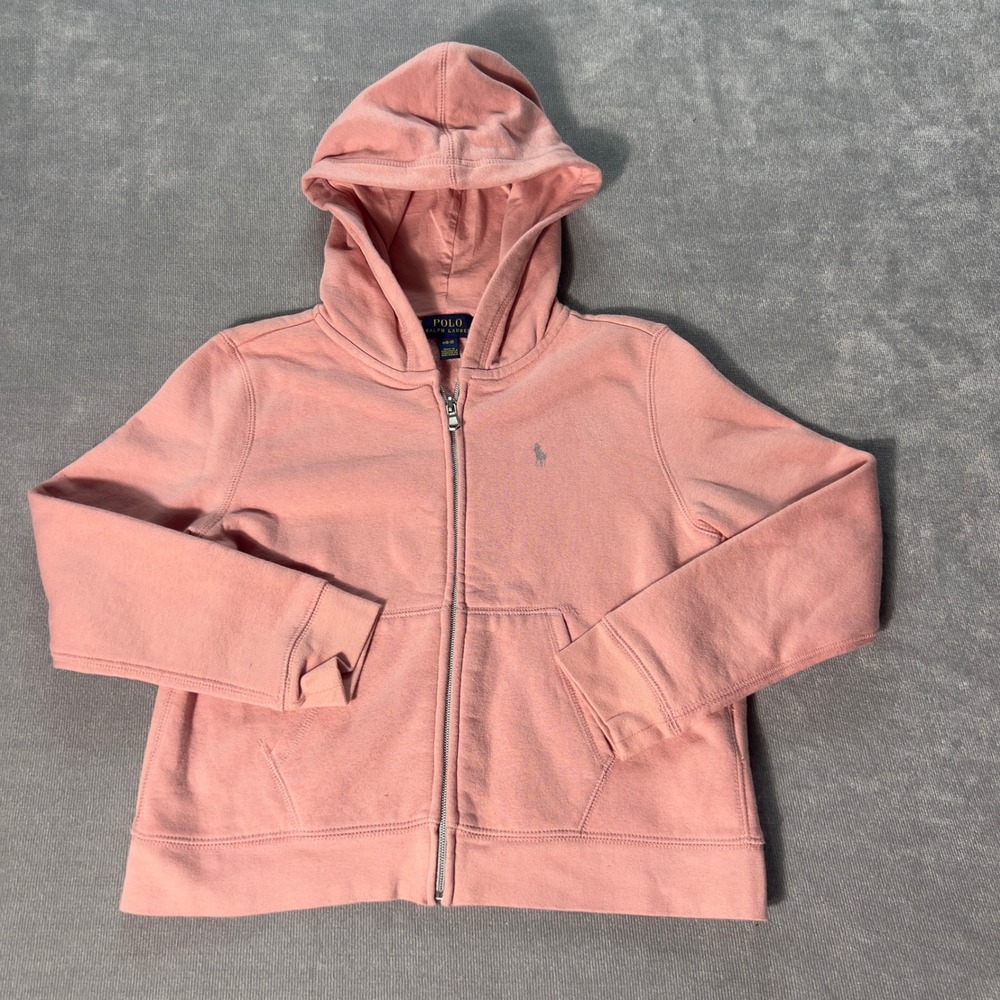 Polo Ralph Lauren Girls Pink Full Zip Fleece Hoodie Sweatshirt Size M 8-10